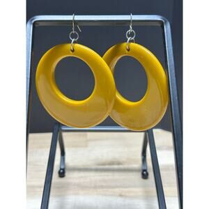 VTG Bakelite Earrings Mustard Butterscotch Donut Dangle Hoop Mod Retro 2.25”